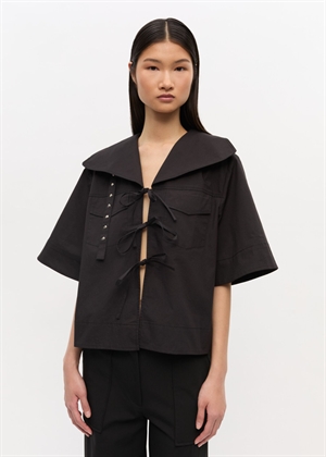 Stretch cotton cowl neck bluse Black W0880 Ganni 